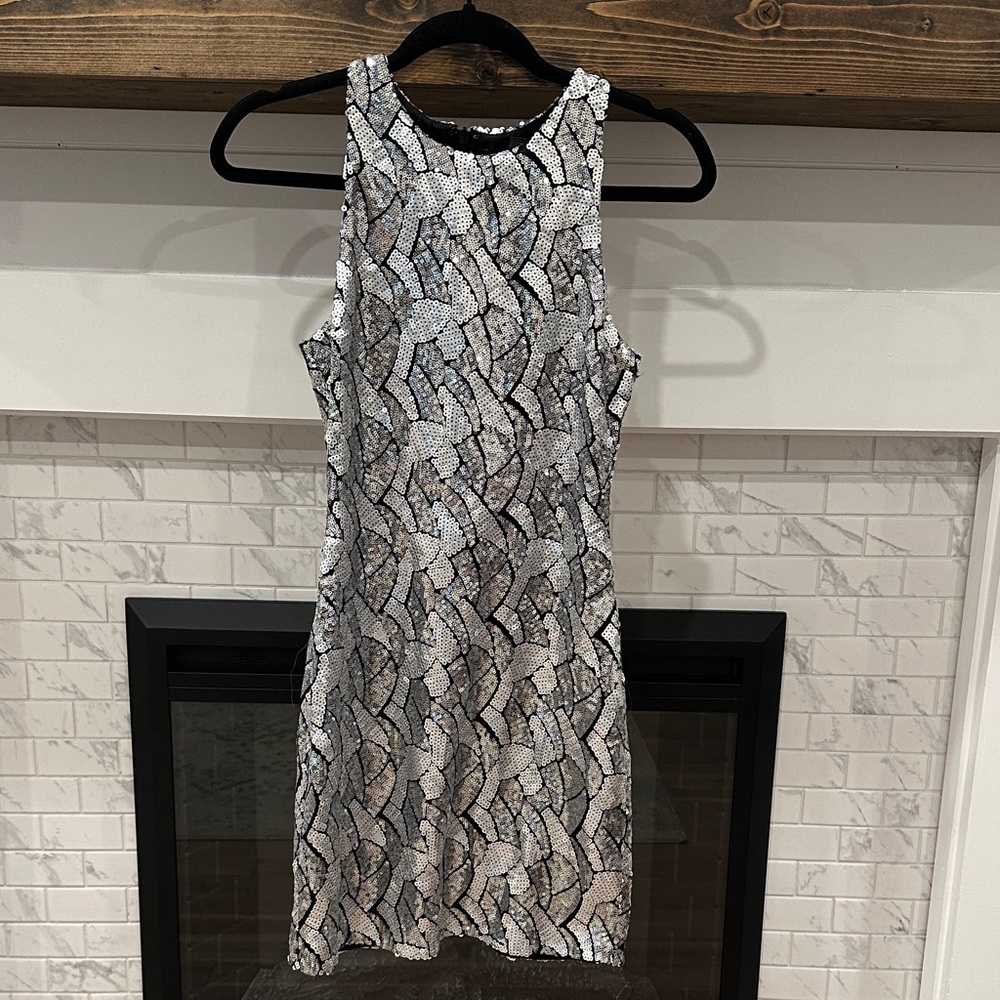 bebe silver sequin Patterned Mini Dress